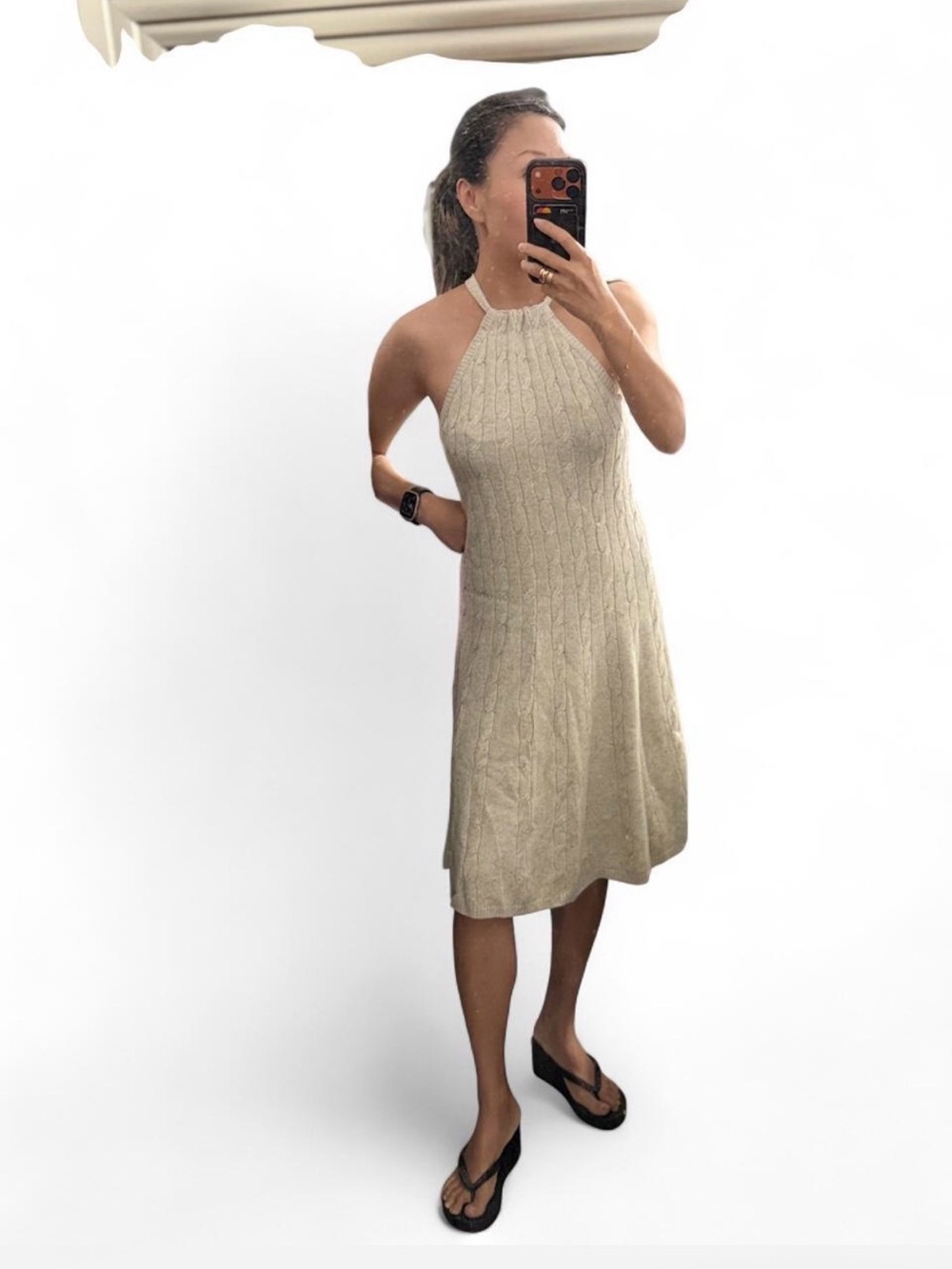Ralph Lauren cream cable cashmere knit halter dress in a Size S